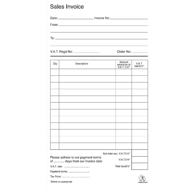 Challenge Duplicate Sales Invoice Single VAT 210x127mm Pack of 5 OEM ...